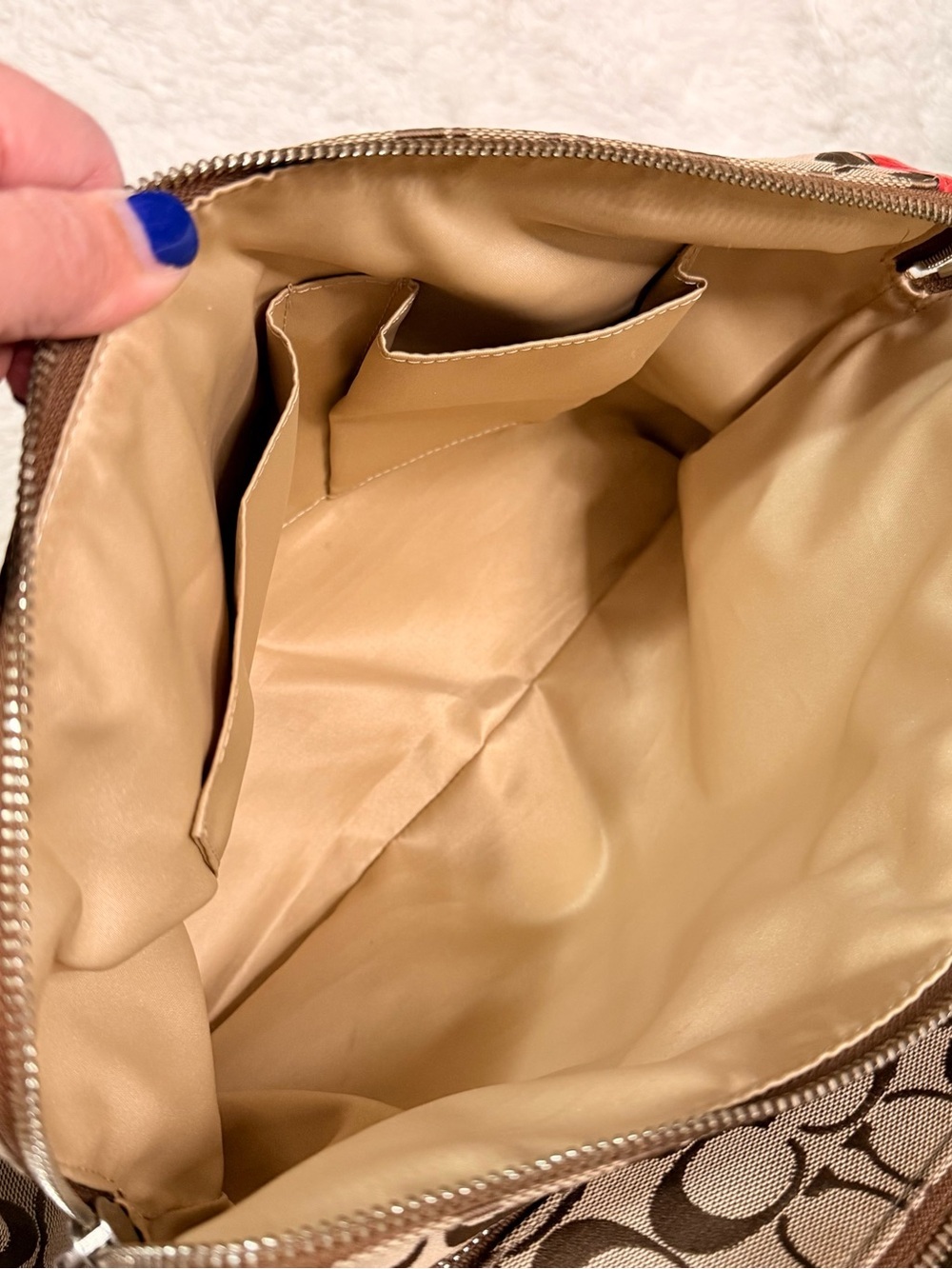 Coach Beige Signature Canvas Satchel with Red Leather Trim - Picture 9 of 16
